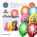 Pack globo colores surtidos 9r número 9 impreso 6 unidades