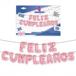 Set globos poliamida feliz cumpleaños rosa claro