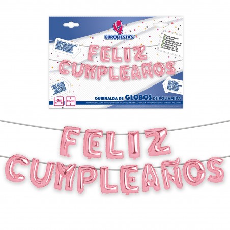 Set globos poliamida feliz cumpleaños rosa claro