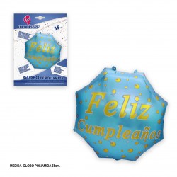 Globo poliamida cumpleaños hex celeste 55cm