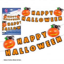 Guirnalda happy halloween + 2 globos calabaza