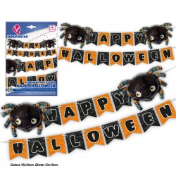 Guirnalda happy halloween + 2 globos araña
