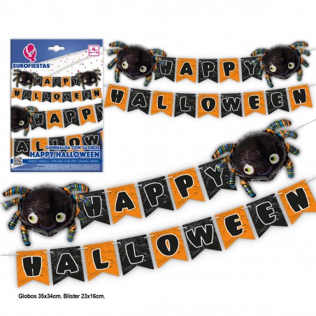 Guirnalda happy halloween + 2 globos araña