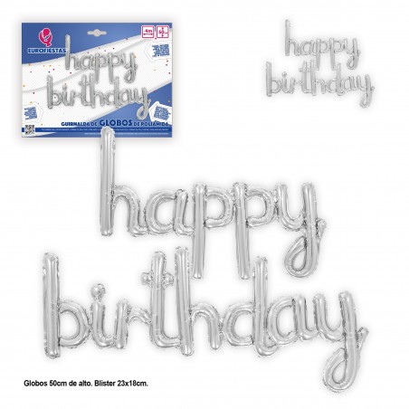 Set globos poliamida happy birthday plata