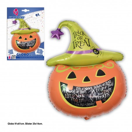Globo poliamida 91x61cm calabaza sombrero halloween