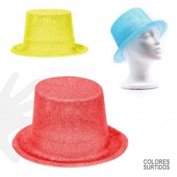 Sombrero de copa pequeño de plástico con purpurina