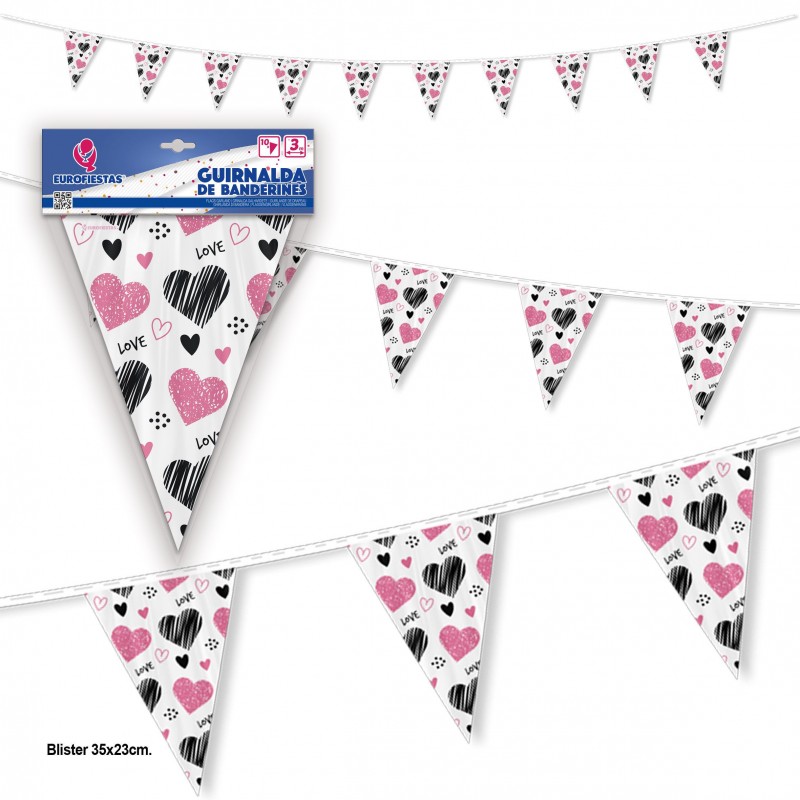 Guirnalda banderines papel corazones love