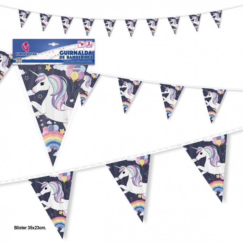 Guirnalda banderines papel unicornio globos