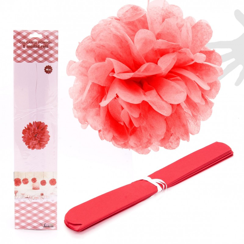 Colgante pompon 1u.40cm roja