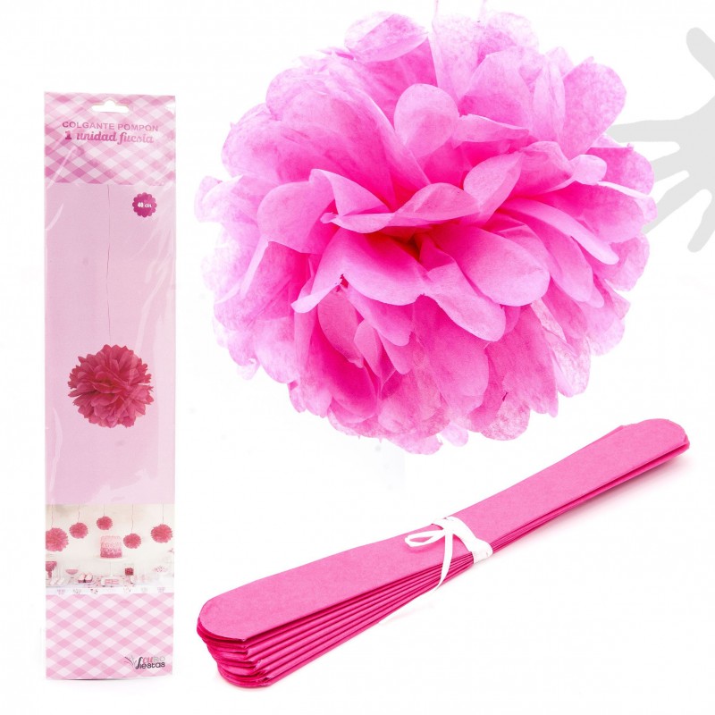 Colgante pompon 1u.40cm fucsia