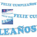 Guirnalda feliz cumpleaños celeste estrellas