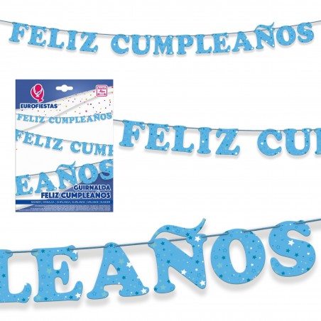 Guirnalda feliz cumpleaños celeste estrellas