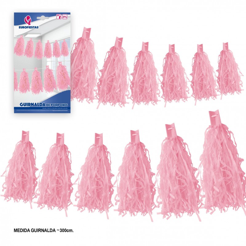 Guirnalda 12 pompones rosa