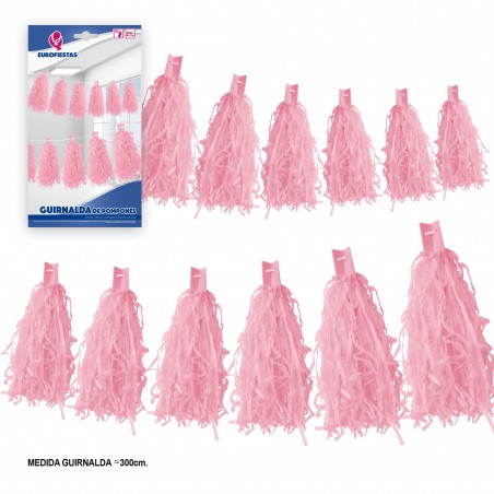 Guirnalda 12 pompones rosa