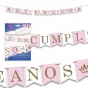 Guirnalda feliz cumpleaños rosa blanco purpurina oro