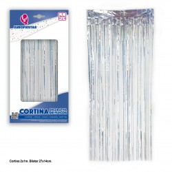 Cortina flecos 2x1 puntitos plata