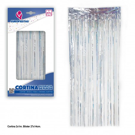Cortina flecos 2x1 puntitos plata