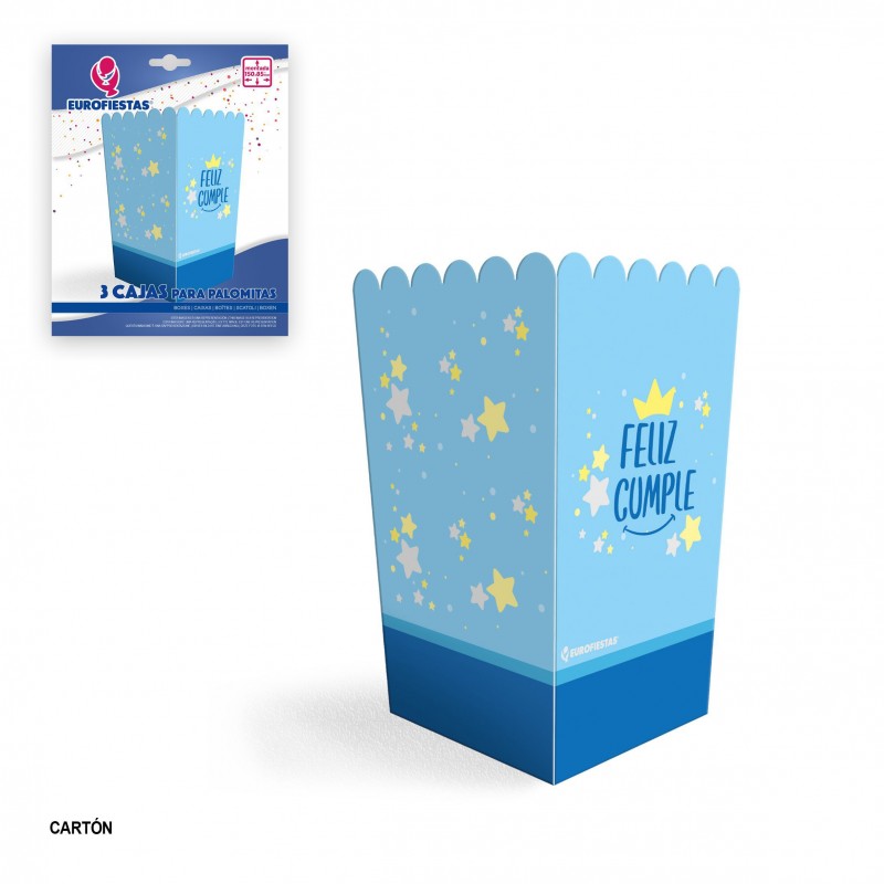 Cajas palomitas colección feliz cumple azul