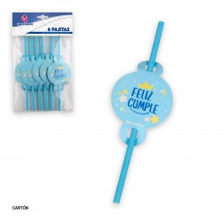 Pajitas coleccion feliz cumple azul