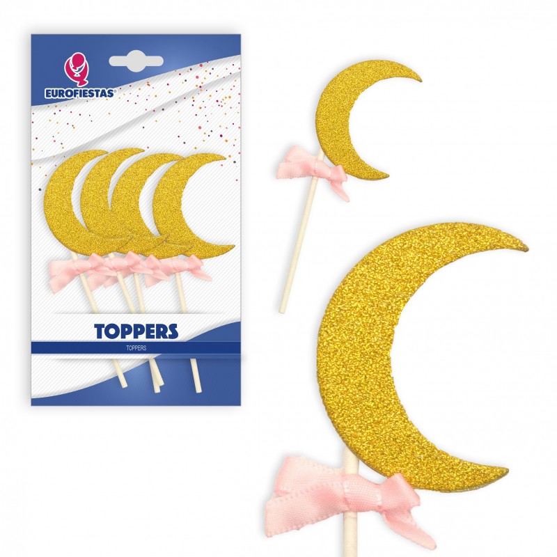 Topper luna oro lazo rosa