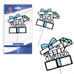 Topper feliz cumpleaños diamante azul