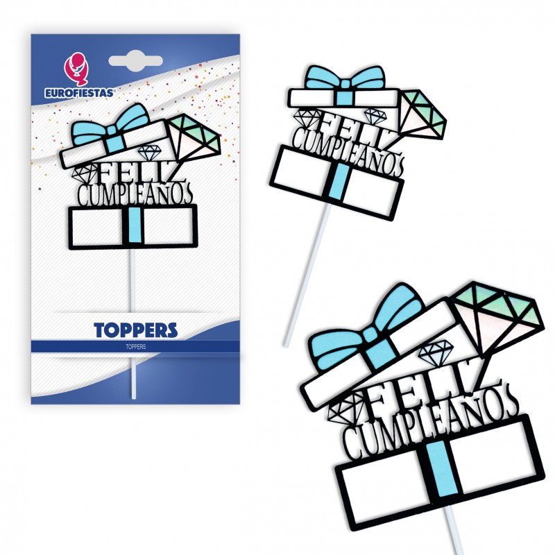 Topper feliz cumpleaños diamante azul