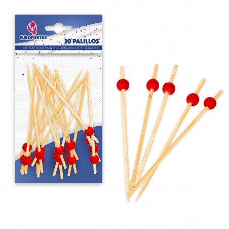 20 palillos 12cm bolas rojas