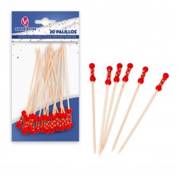 20 palillos 12cm bolitas rojas