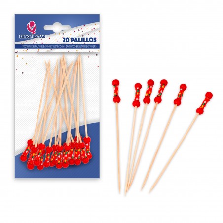 20 palillos 12cm bolitas rojas