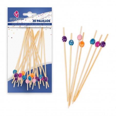 20 palillos 12cm bolas con flor