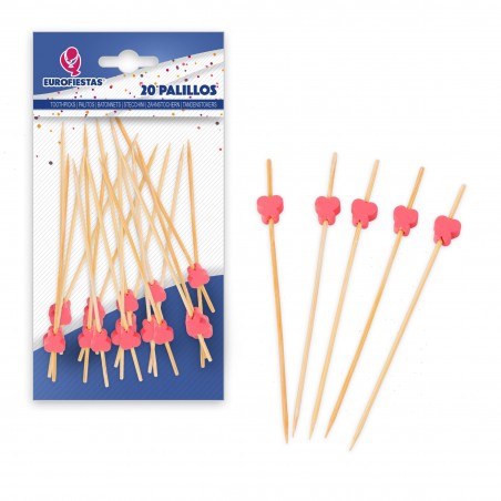 20 palillos 12cm corazones rosas