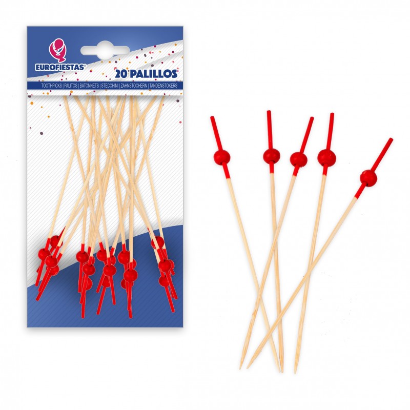 20 palillos 12cm punta roja