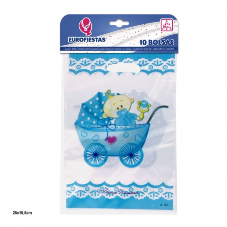 Bolsas 10 25x16 5cm carrito azul