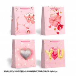 Bolsa regalo rosa corazones 4mds med