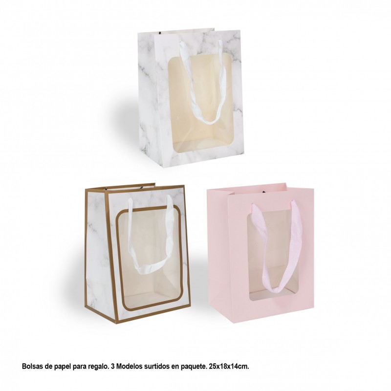 Bolsa regalo ventana cuerda 4 modelos mediana