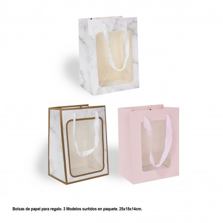 Bolsa regalo ventana cuerda 4 modelos mediana