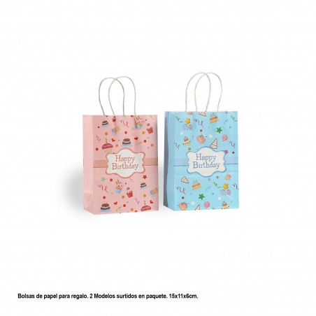 Bolsa regalo happy birthday rosa azul 2 modelos pequeña