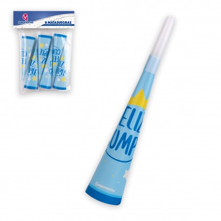 Matasuegras corneta colecccion feliz cumple azul