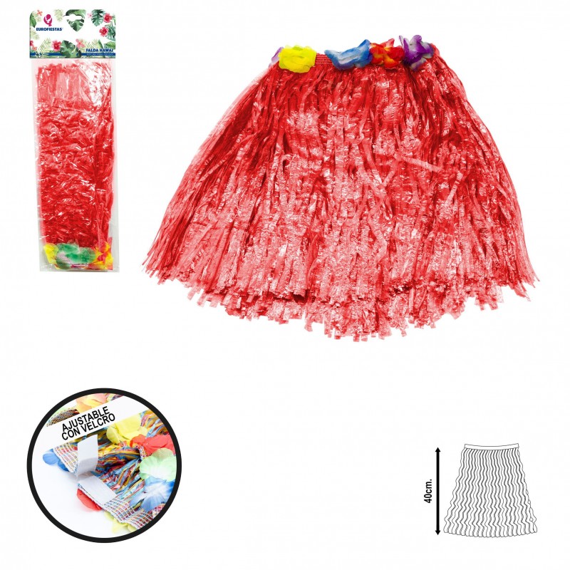 Falda hawai roja plastico 40cm