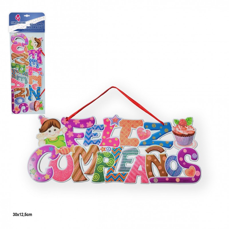 Colgante foam f.cumple.pastel 30x12 5cm