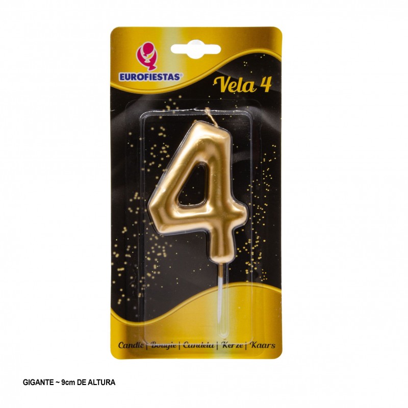 Vela gigante numero 4 9cm oro