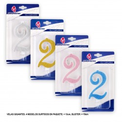 Vela gigante purpurina número 2 colores surtidos