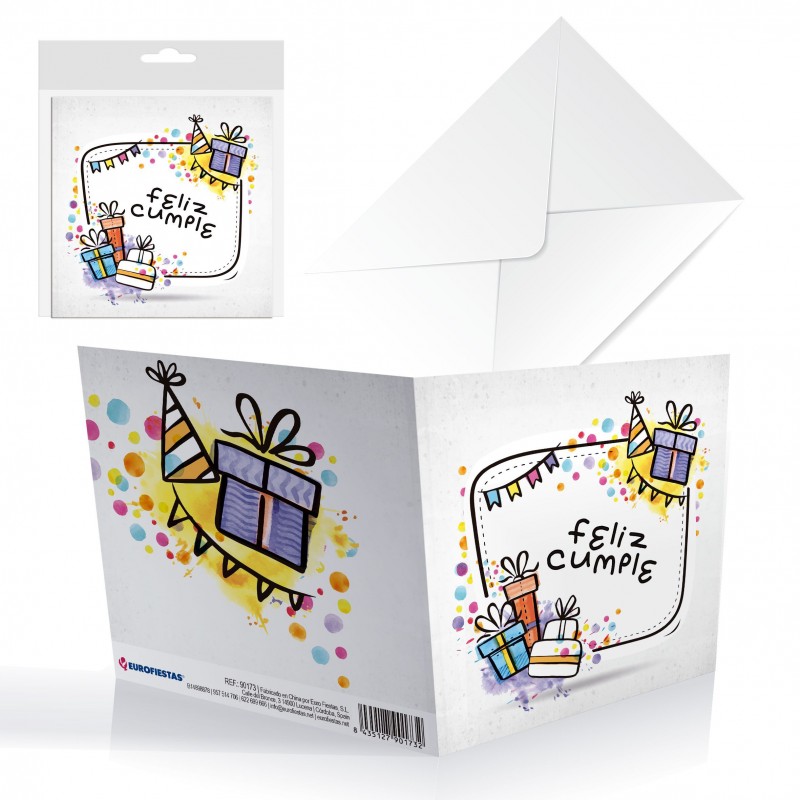 Tarjeta cuadrada cumple regalos