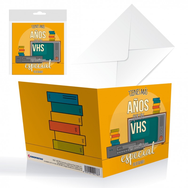Tarjeta cuadrada cumple vhs