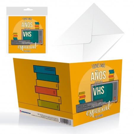Tarjeta cuadrada cumple vhs