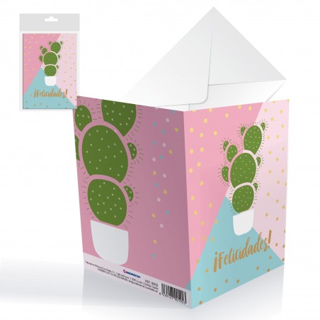Tarjeta felicidades cactus lunares