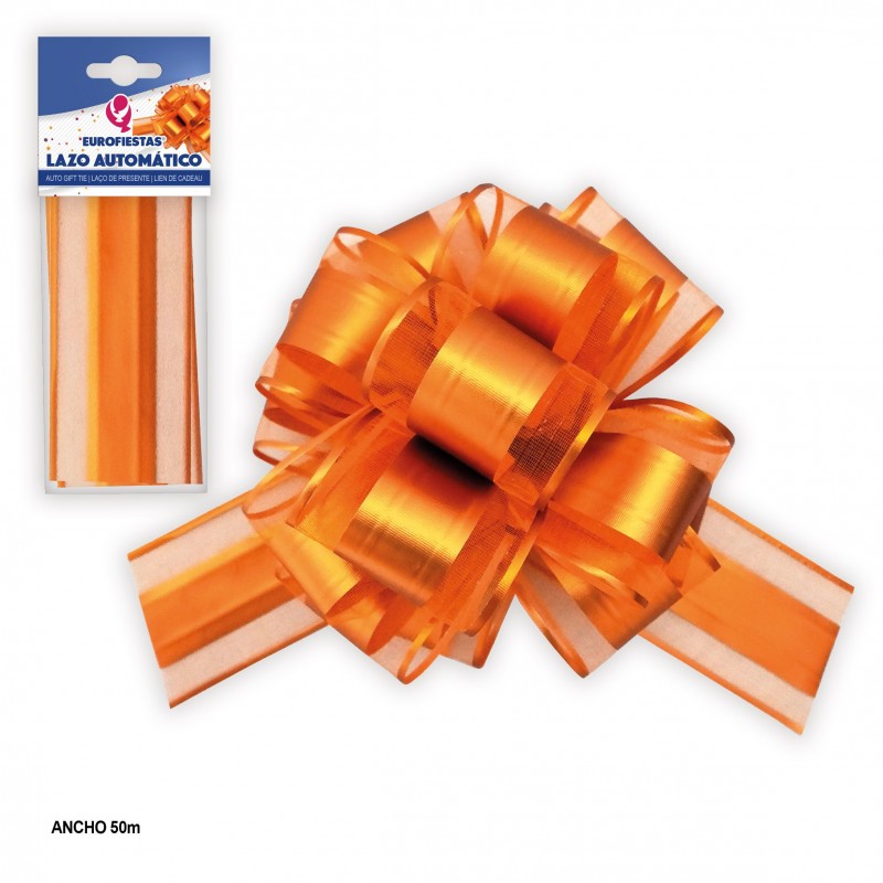 Lazo automatico 50mm decorado naranja metalizado
