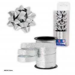 Rollo 10m lazo 1cm purpurina plata