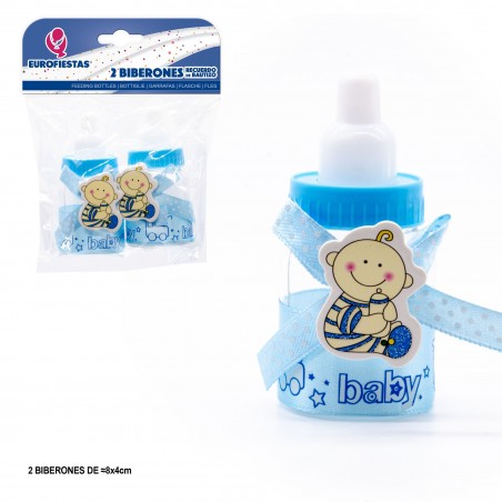 Biberon bebe sentado azul