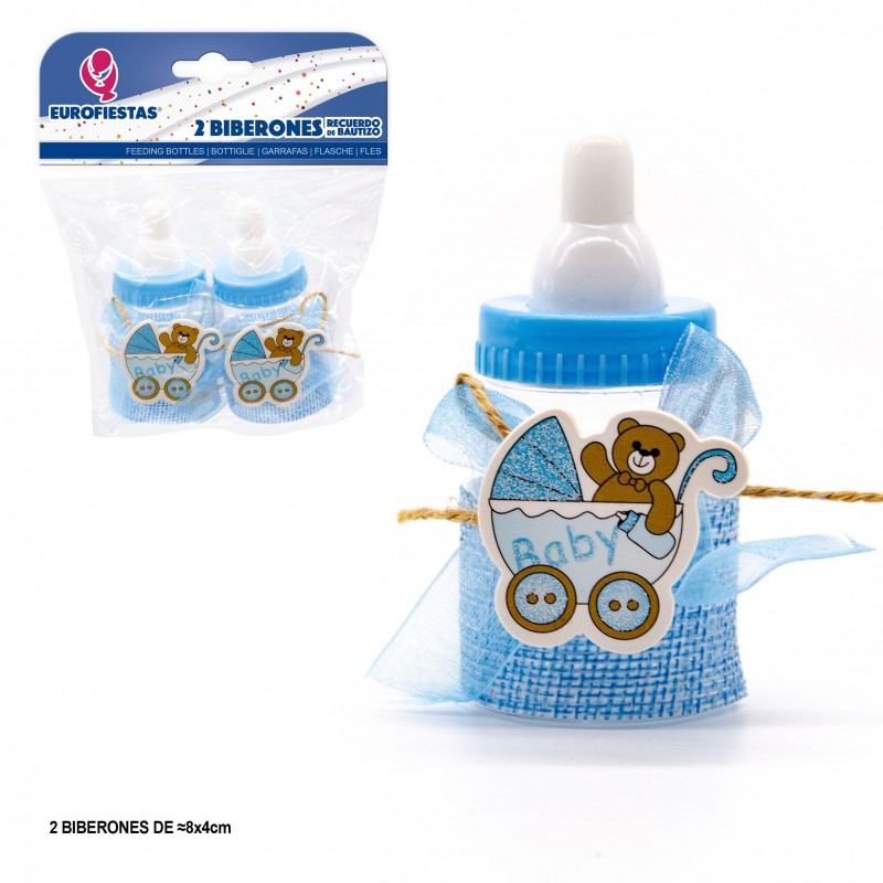 Biberon oso carrito cuerda azul